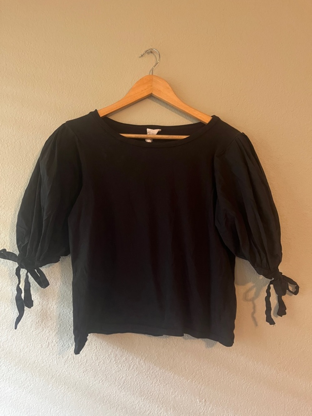 Revolve Cinc a Sept Daise Tee Black Puff Sleeve Tie-Cuff Women's Top XS 5 a 7